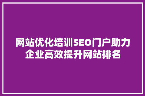网站优化培训SEO门户助力企业高效提升网站排名