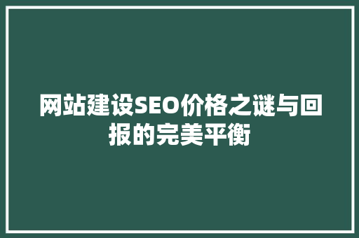 网站建设SEO价格之谜与回报的完美平衡
