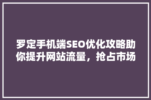 罗定手机端SEO优化攻略助你提升网站流量，抢占市场份额