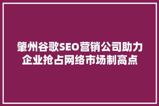 肇州谷歌SEO营销公司助力企业抢占网络市场制高点