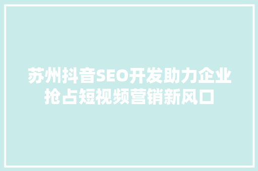 苏州抖音SEO开发助力企业抢占短视频营销新风口