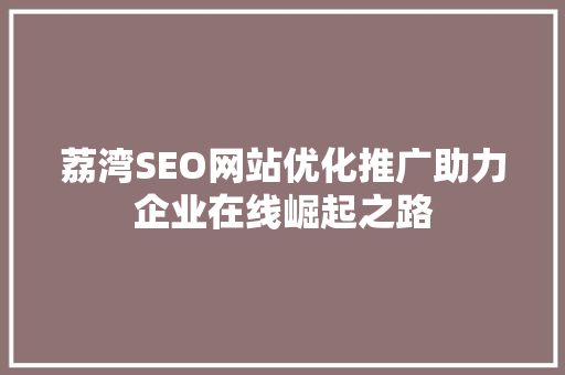 荔湾SEO网站优化推广助力企业在线崛起之路