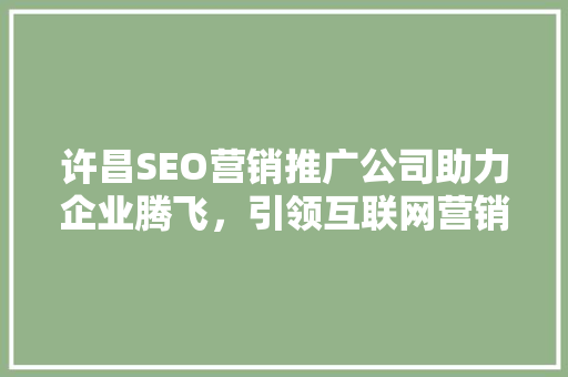 许昌SEO营销推广公司助力企业腾飞，引领互联网营销新风向