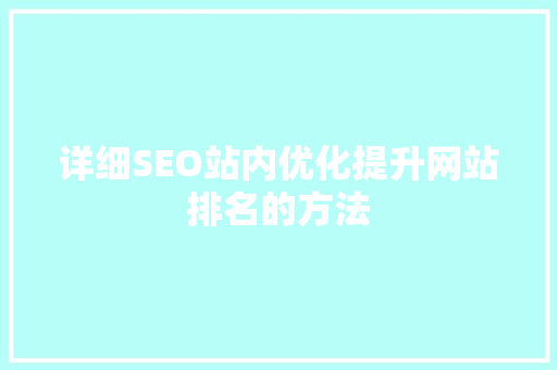 详细SEO站内优化提升网站排名的方法