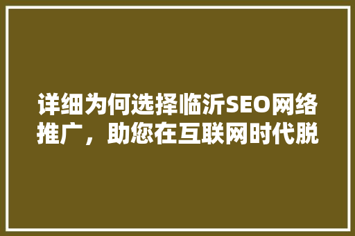 详细为何选择临沂SEO网络推广，助您在互联网时代脱颖而出