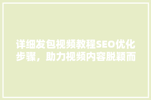 详细发包视频教程SEO优化步骤，助力视频内容脱颖而出