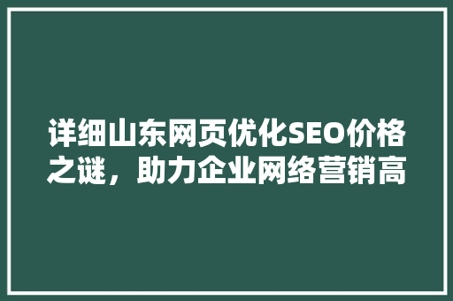 详细山东网页优化SEO价格之谜，助力企业网络营销高效起飞
