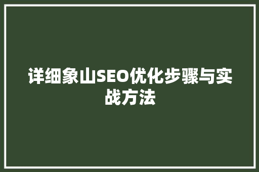 详细象山SEO优化步骤与实战方法