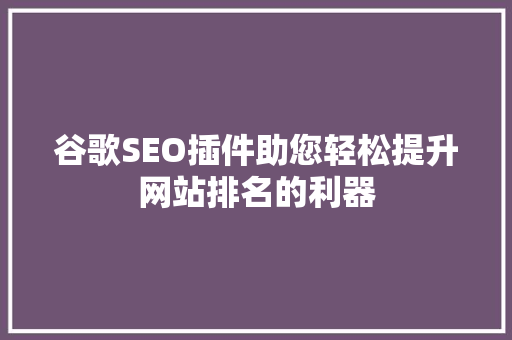谷歌SEO插件助您轻松提升网站排名的利器