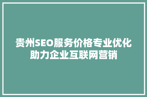 贵州SEO服务价格专业优化助力企业互联网营销