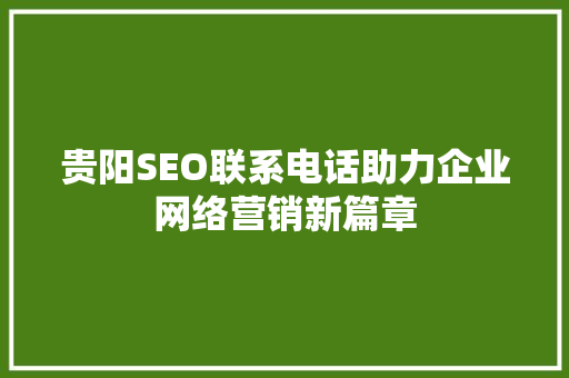 贵阳SEO联系电话助力企业网络营销新篇章
