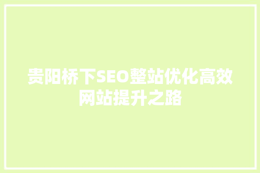 贵阳桥下SEO整站优化高效网站提升之路