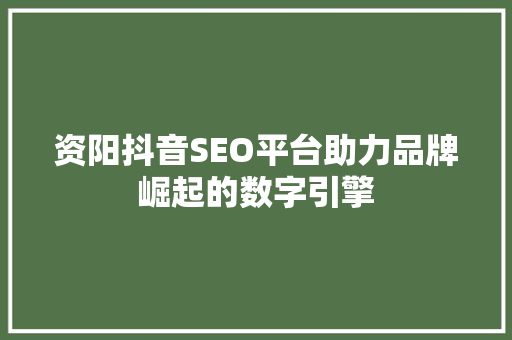资阳抖音SEO平台助力品牌崛起的数字引擎