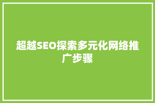超越SEO探索多元化网络推广步骤
