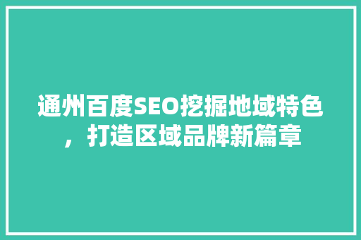 通州百度SEO挖掘地域特色，打造区域品牌新篇章
