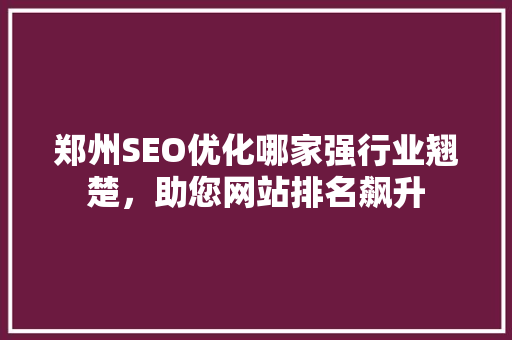 郑州SEO优化哪家强行业翘楚，助您网站排名飙升