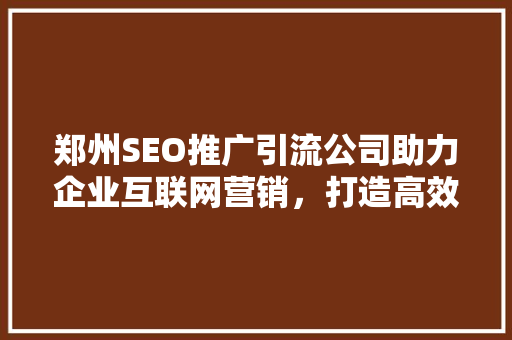 郑州SEO推广引流公司助力企业互联网营销，打造高效转化之路