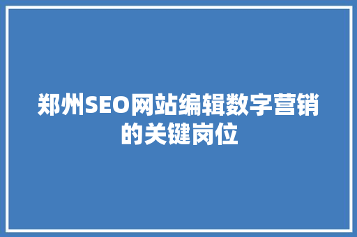郑州SEO网站编辑数字营销的关键岗位