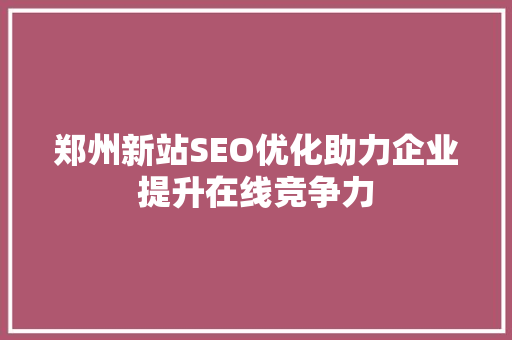 郑州新站SEO优化助力企业提升在线竞争力