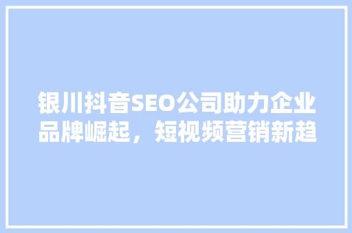 银川抖音SEO公司助力企业品牌崛起，短视频营销新趋势