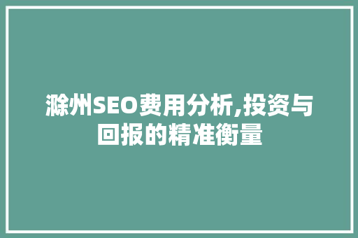 滁州SEO费用分析,投资与回报的精准衡量