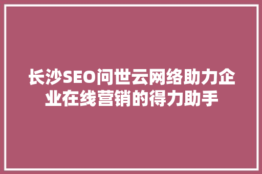 长沙SEO问世云网络助力企业在线营销的得力助手