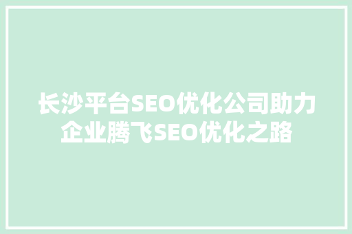 长沙平台SEO优化公司助力企业腾飞SEO优化之路