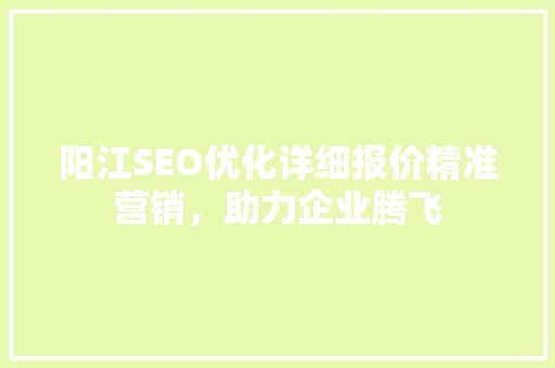 阳江SEO优化详细报价精准营销，助力企业腾飞