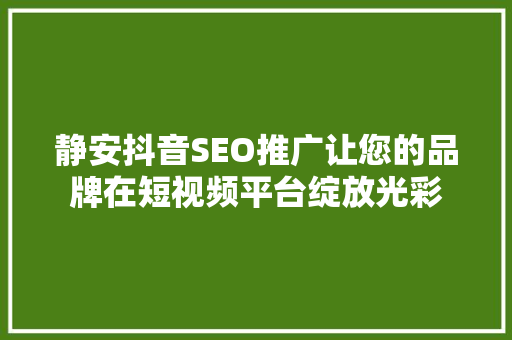 静安抖音SEO推广让您的品牌在短视频平台绽放光彩