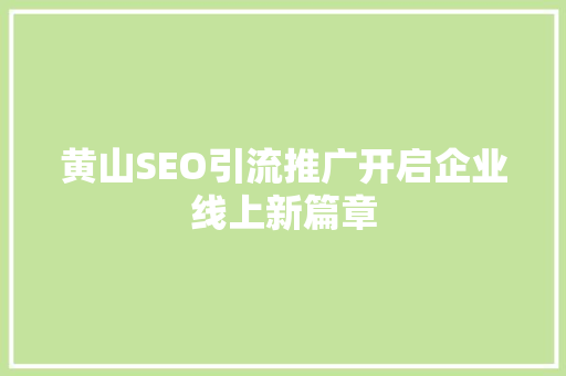 黄山SEO引流推广开启企业线上新篇章