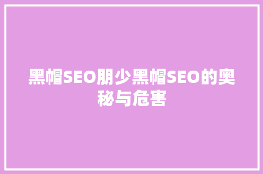 黑帽SEO朋少黑帽SEO的奥秘与危害