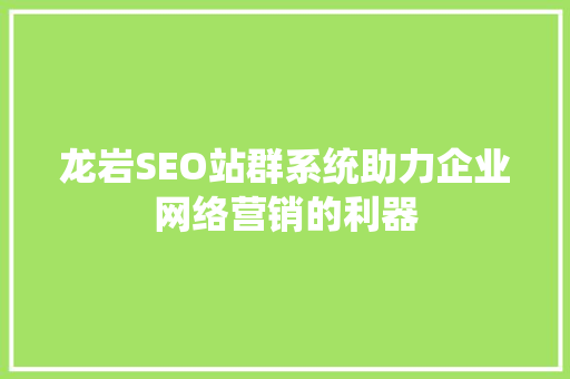 龙岩SEO站群系统助力企业网络营销的利器 SEO教程