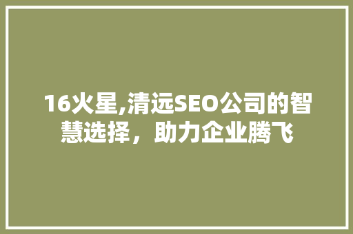 16火星,清远SEO公司的智慧选择，助力企业腾飞