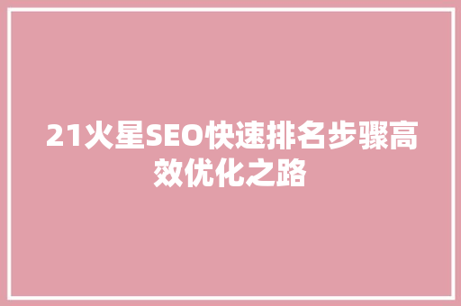 21火星SEO快速排名步骤高效优化之路