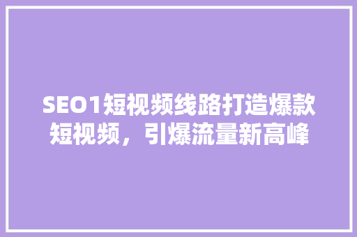 SEO1短视频线路打造爆款短视频，引爆流量新高峰