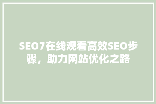 SEO7在线观看高效SEO步骤，助力网站优化之路 服务器/数据库