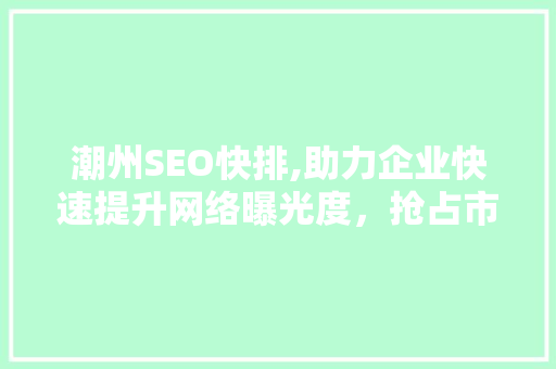 潮州SEO快排,助力企业快速提升网络曝光度，抢占市场先机