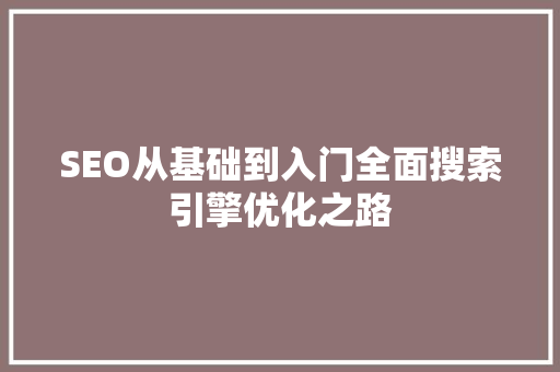 SEO从基础到入门全面搜索引擎优化之路