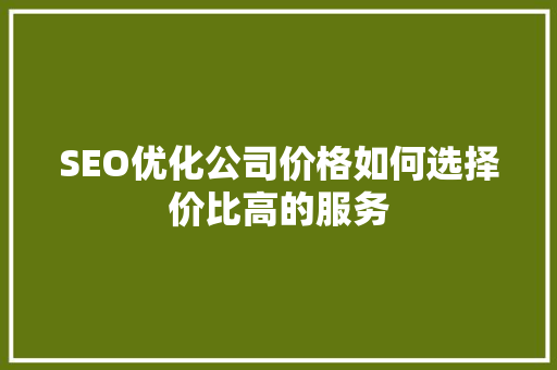 SEO优化公司价格如何选择价比高的服务