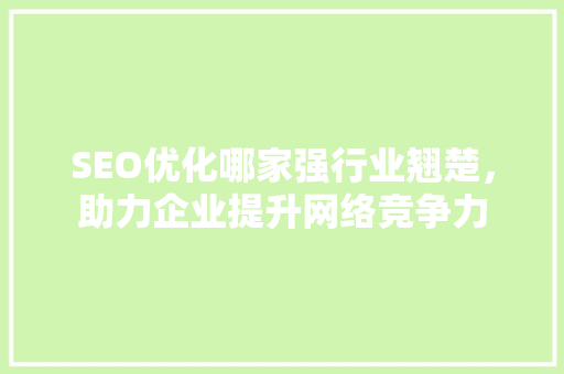 SEO优化哪家强行业翘楚，助力企业提升网络竞争力
