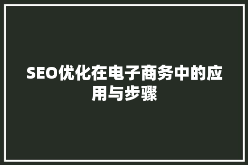 SEO优化在电子商务中的应用与步骤