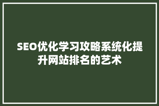 SEO优化学习攻略系统化提升网站排名的艺术