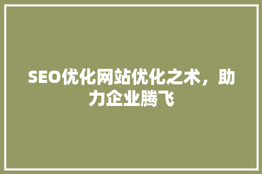 SEO优化网站优化之术，助力企业腾飞