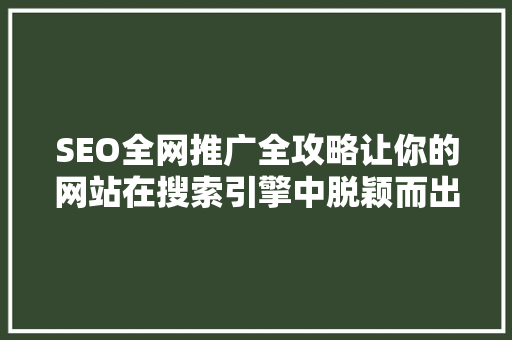 SEO全网推广全攻略让你的网站在搜索引擎中脱颖而出 SEO教程