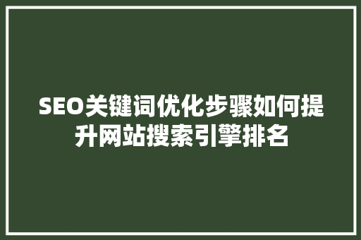 SEO关键词优化步骤如何提升网站搜索引擎排名