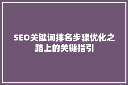 SEO关键词排名步骤优化之路上的关键指引