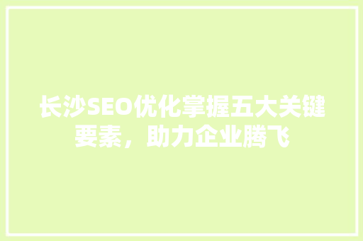 长沙SEO优化掌握五大关键要素，助力企业腾飞