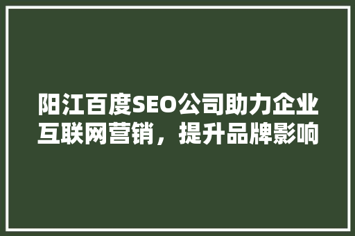 阳江百度SEO公司助力企业互联网营销，提升品牌影响力