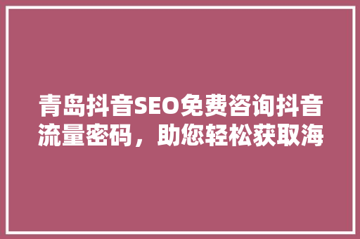 青岛抖音SEO免费咨询抖音流量密码，助您轻松获取海量关注