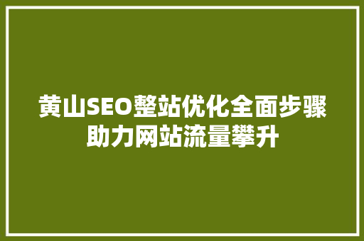 黄山SEO整站优化全面步骤助力网站流量攀升